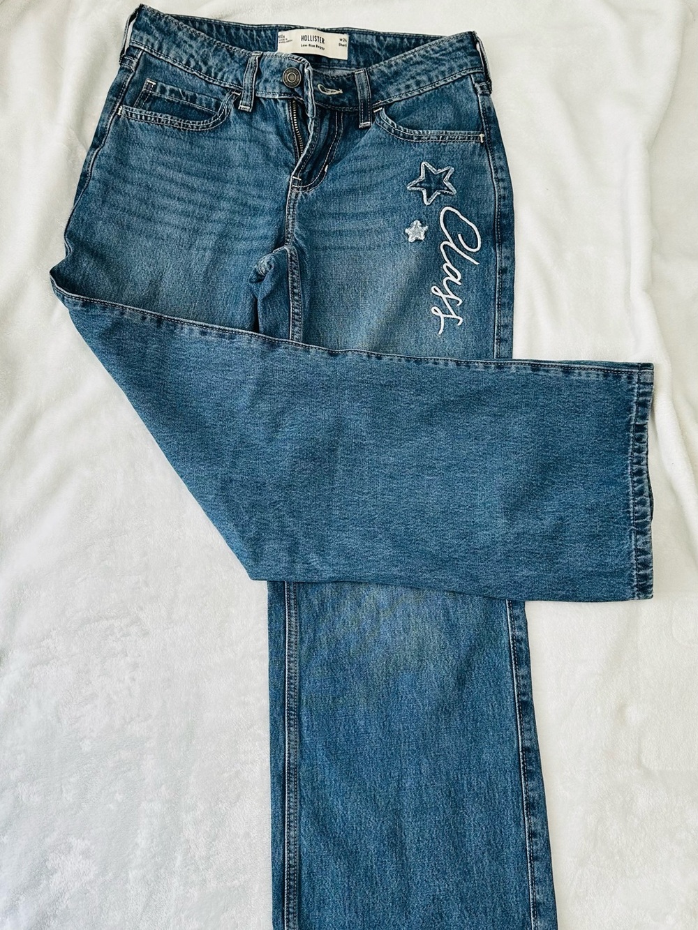 Hollister Medium Blue Wide-Leg Jeans with White Star Details